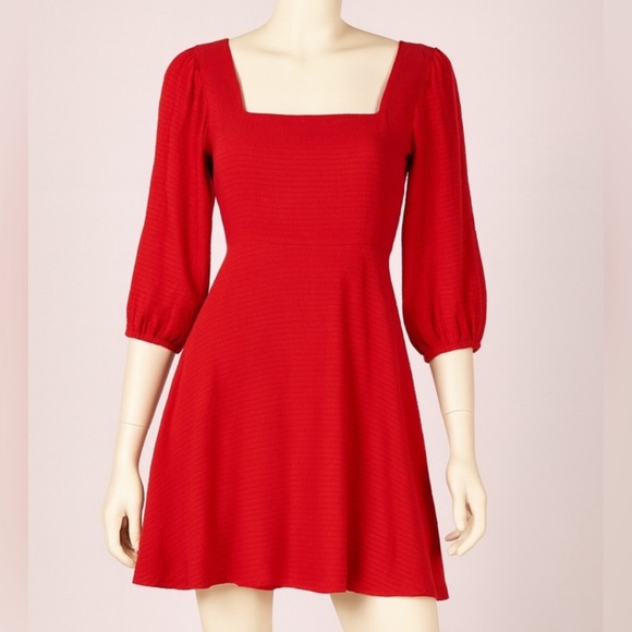 Band Of The Free Josette Red Puff Sleeve Mini Dress Tie Back Elastic Waist Small - Picture 6 of 6